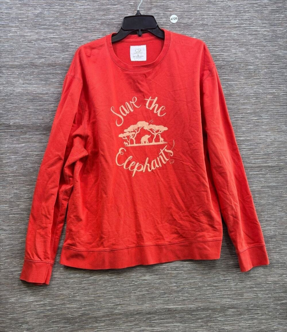 White Ella Sweatshirt Womens Size L Red Save The Elephants Graphic Pullover